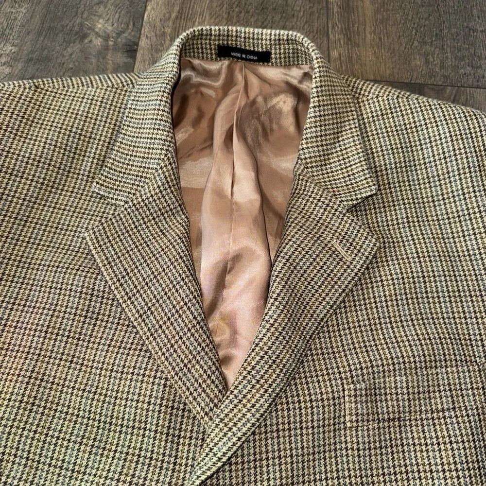 Chaps Wool Blend Sport Coat Mens 46L Houndstooth Silk Blazer Suit Jacket Career - Picture 2 of 16